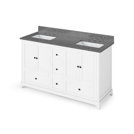 Jeffrey Alexander VKITADD60WHBOR 60" White Addington Vanity, double bowl, Boulder Cultured Marble Vanity Top, two undermount rectangle bowls