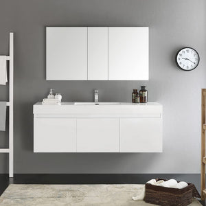 Fresca FVN8041TK Fresca Mezzo 60" Teak Wall Hung Single Sink Modern Bathroom Vanity w/ Medicine Cabinet