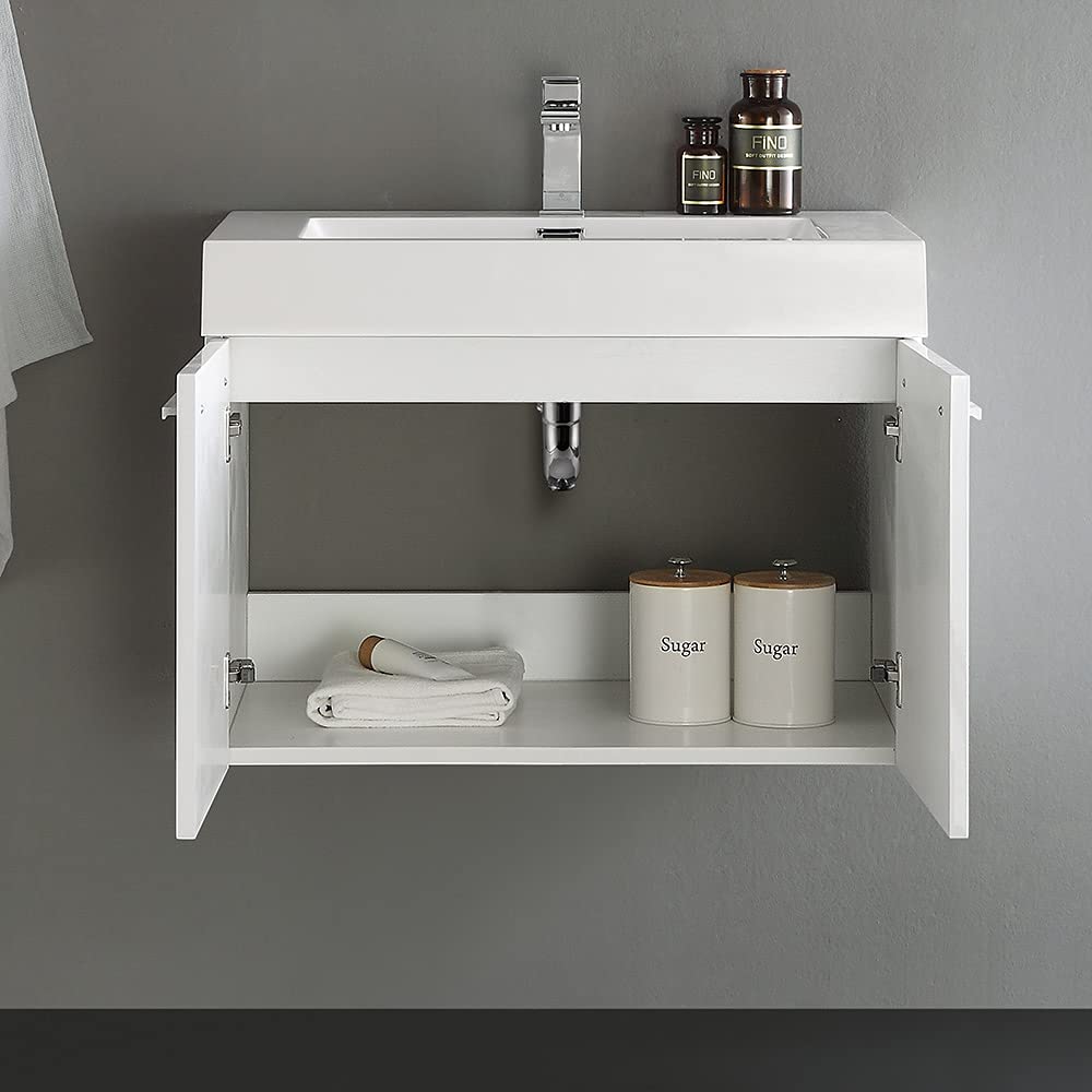 Fresca FCB8089WH-I Fresca Vista 30" White Wall Hung Modern Bathroom Cabinet w/ Integrated Sink
