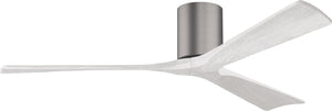 Matthews Fan IR3H-BP-MWH-60 Irene-3H three-blade flush mount paddle fan in Brushed Pewter finish with 60” solid matte white wood blades. 