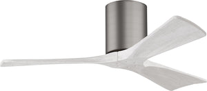 Matthews Fan IR3H-BP-MWH-42 Irene-3H three-blade flush mount paddle fan in Brushed Pewter finish with 42” solid matte white wood blades. 