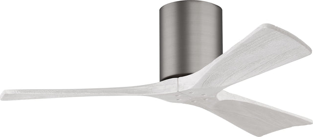 Matthews Fan IR3H-BP-MWH-42 Irene-3H three-blade flush mount paddle fan in Brushed Pewter finish with 42” solid matte white wood blades. 