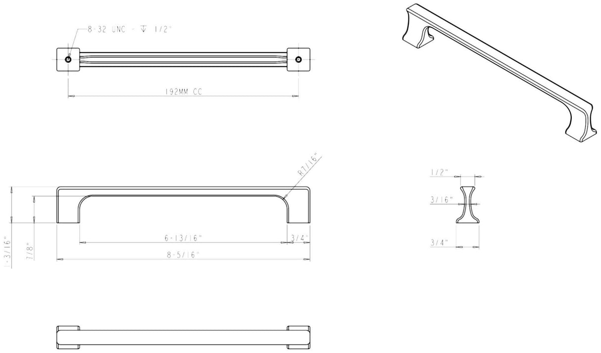 Jeffrey Alexander 752-192BNBDL 192 mm Center-to-Center Brushed Pewter Sullivan Cabinet Pull