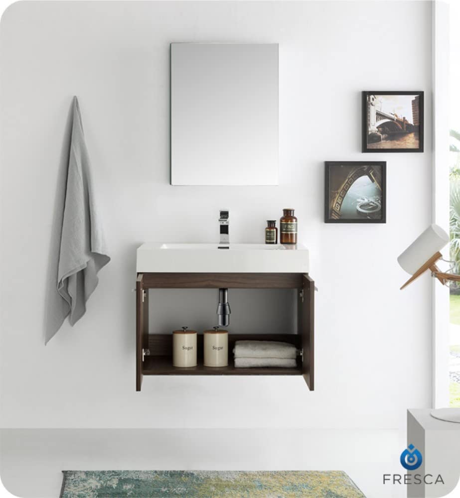 Fresca FVN8089GW Fresca Vista 30" Walnut Wall Hung Modern Bathroom Vanity w/ Medicine Cabinet