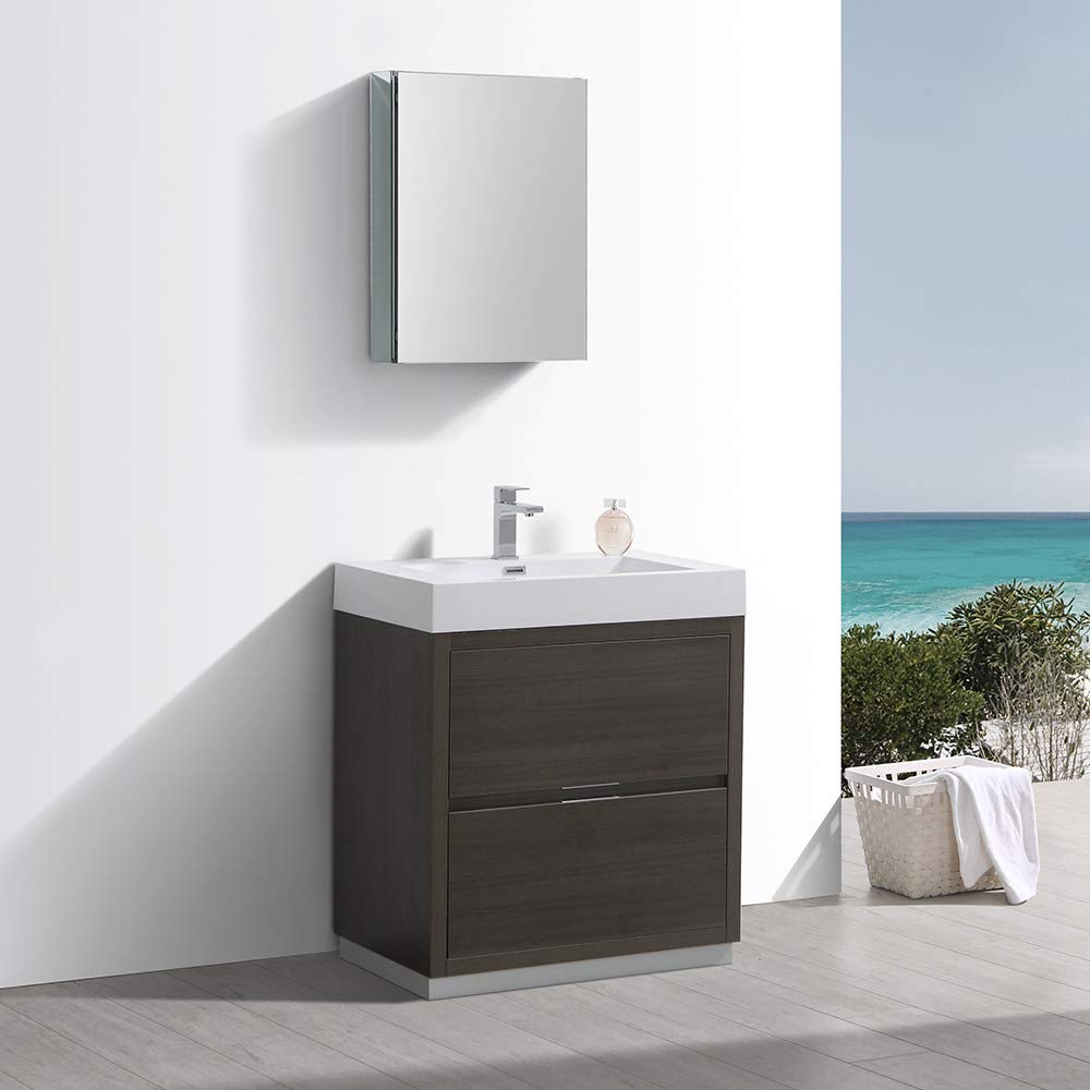 Fresca FVN8430WH Fresca Valencia 30" Glossy White Free Standing Modern Bathroom Vanity w/ Medicine Cabinet