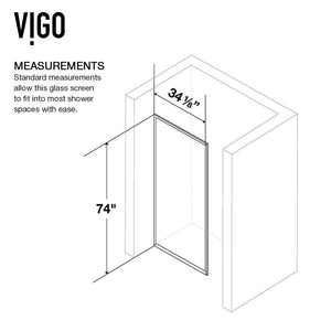 VIGO 34" W x 74" H Zenith Frameless Fixed Rectangle Shower Screen with Clear Tempered Glass, Door Handle and Stainless Steel Hardware in Matte Brushed Gold-VG6075MGCL3474