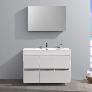 Fresca FVN8448WH Fresca Valencia 48" Glossy White Free Standing Modern Bathroom Vanity w/ Medicine Cabinet