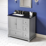 Jeffrey Alexander VKITADD36GRBGR 36" Grey Addington Vanity, left offset, Black Granite Vanity Top, undermount rectangle bowl