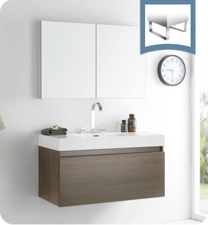 Fresca FVN8010GO Fresca Mezzo 39" Gray Oak Modern Bathroom Vanity w/ Medicine Cabinet
