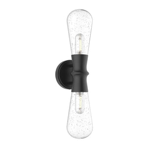 Alora EW464002BKCB MARCEL 2 HEAD 5" EXTERIOR WALL TEXTURED BLACK CLEAR BUBBLE GLASS E26 60WX2