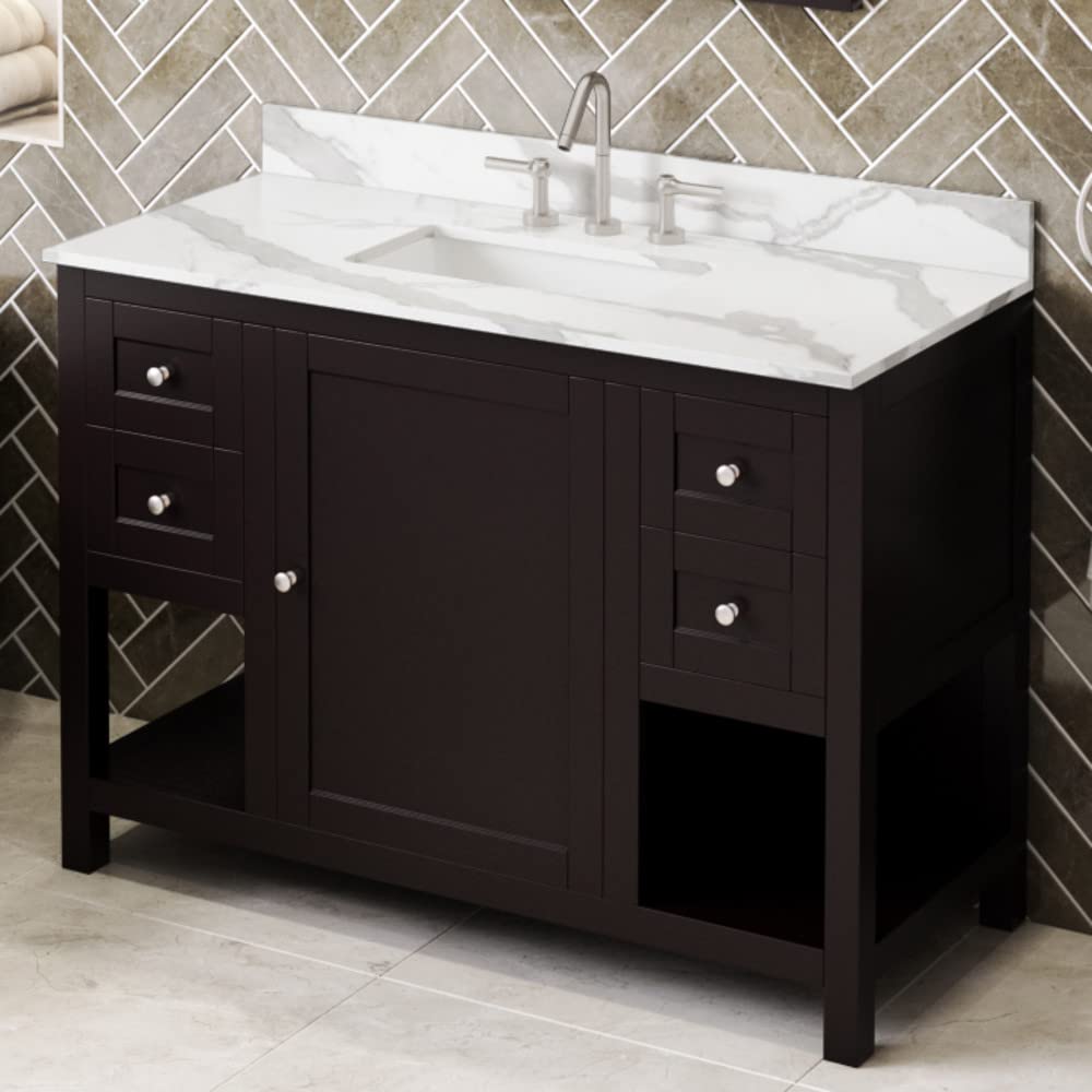 Jeffrey Alexander VKITAST48ESCQR 48" Espresso Astoria Vanity, Calacatta Vienna Quartz Vanity Top, undermount rectangle bowl