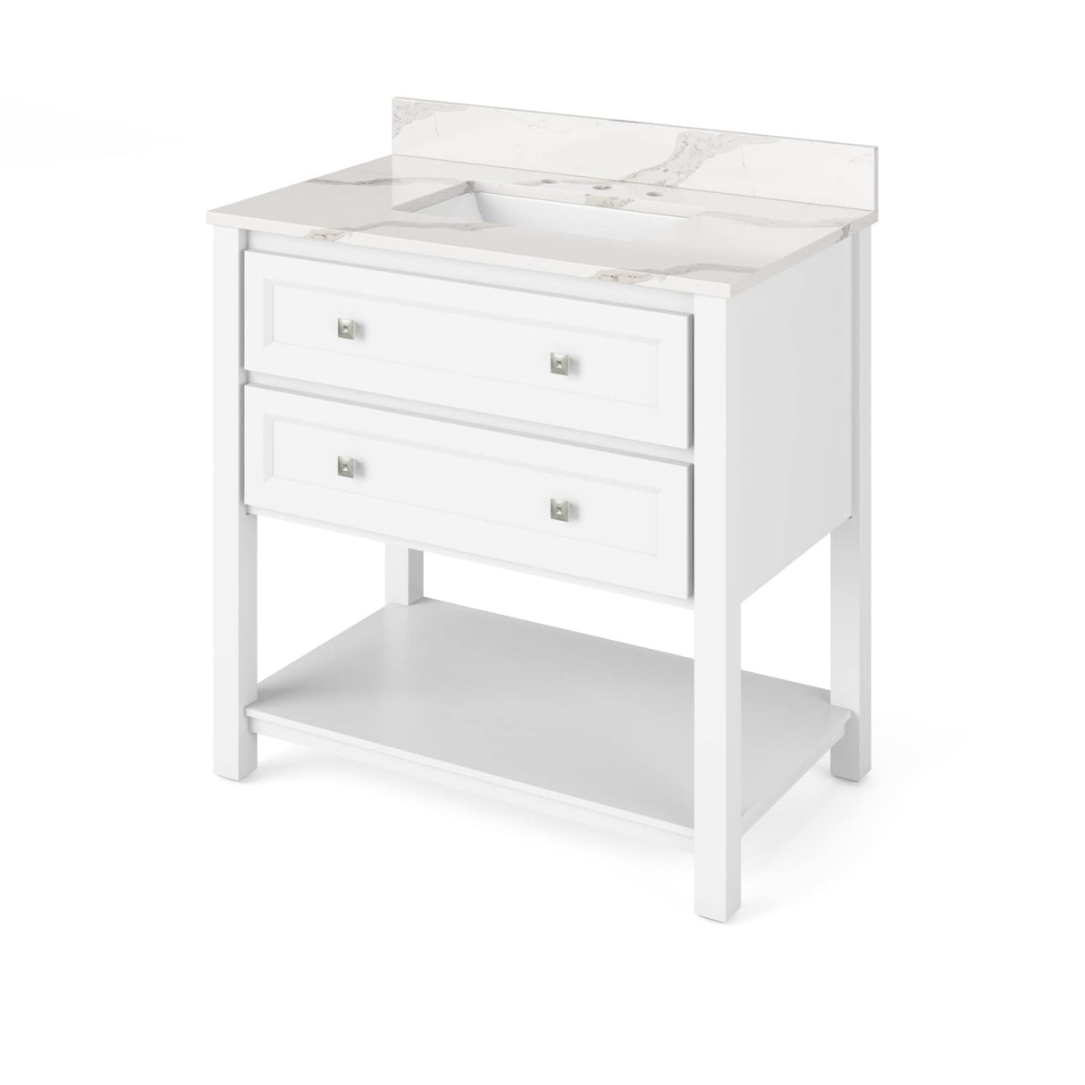 Jeffrey Alexander VKITADL36WHBOR 36" White Adler Vanity, Boulder Cultured Marble Vanity Top, undermount rectangle bowl