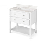 Jeffrey Alexander VKITADL36WHBOR 36" White Adler Vanity, Boulder Cultured Marble Vanity Top, undermount rectangle bowl