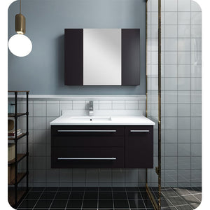 Fresca FVN6136ES-UNS-L Fresca Lucera 36" Espresso Wall Hung Undermount Sink Modern Bathroom Vanity w/ Medicine Cabinet - Left Version