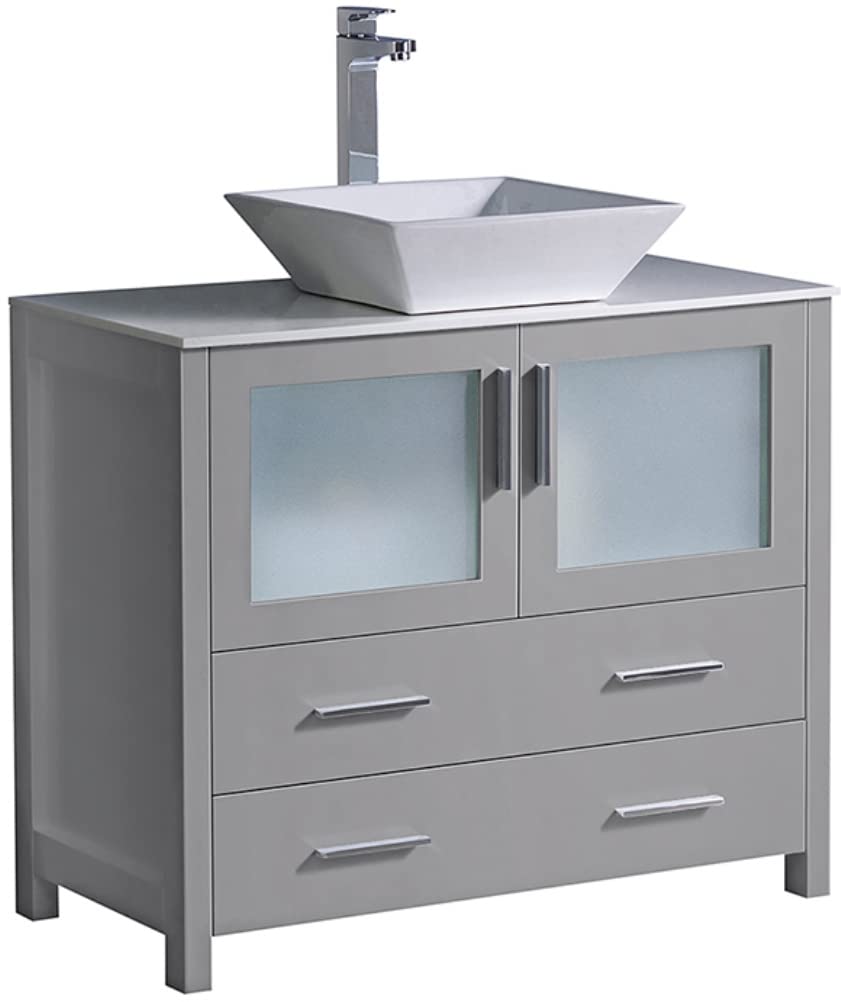 Fresca FCB6236GR-CWH-V Fresca Torino 36" Gray Modern Bathroom Cabinet w/ Vessel Sink
