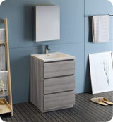 Fresca FCB9324HA-I Fresca Lazzaro 24" Glossy Ash Gray Free Standing Modern Bathroom Cabinet w/ Integrated Sink