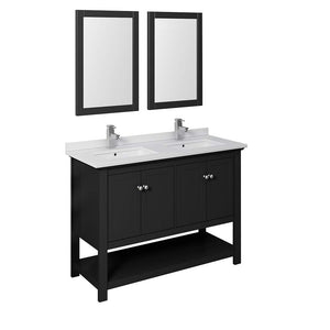 Fresca FVN2348BL-D Fresca Manchester 48" Black Traditional Double Sink Bathroom Vanity w/ Mirrors