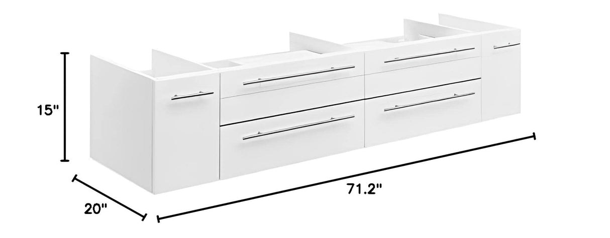 Fresca FCB6172WH-VSL Fresca Lucera 72" White Wall Hung Double Vessel Sink Modern Bathroom Cabinet