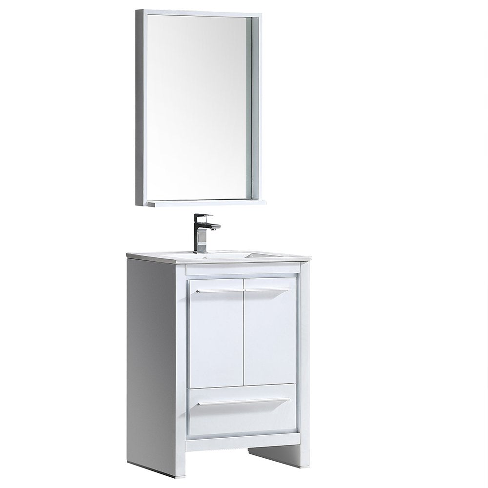 Fresca FVN8125WH Fresca Allier 24" White Modern Bathroom Vanity w/ Mirror