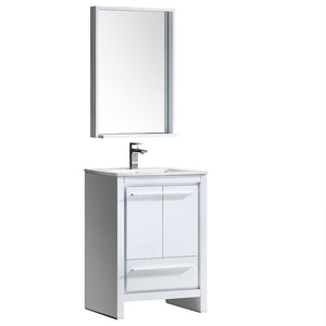 Fresca FVN8125WH Fresca Allier 24" White Modern Bathroom Vanity w/ Mirror