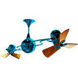 Matthews Fan IV-LTBLUE-WD Italo Ventania 360° dual headed rotational ceiling fan in Agua Marinha (Light Blue) finish with solid sustainable mahogany wood blades.