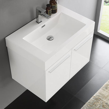 Fresca FCB8089GW-I Fresca Vista 30" Walnut Wall Hung Modern Bathroom Cabinet w/ Integrated Sink