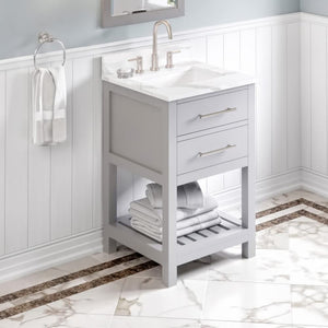Jeffrey Alexander VKITWAV24GRCQR 24" Grey Wavecrest Vanity, Calacatta Vienna Quartz Vanity Top, undermount rectangle bowl