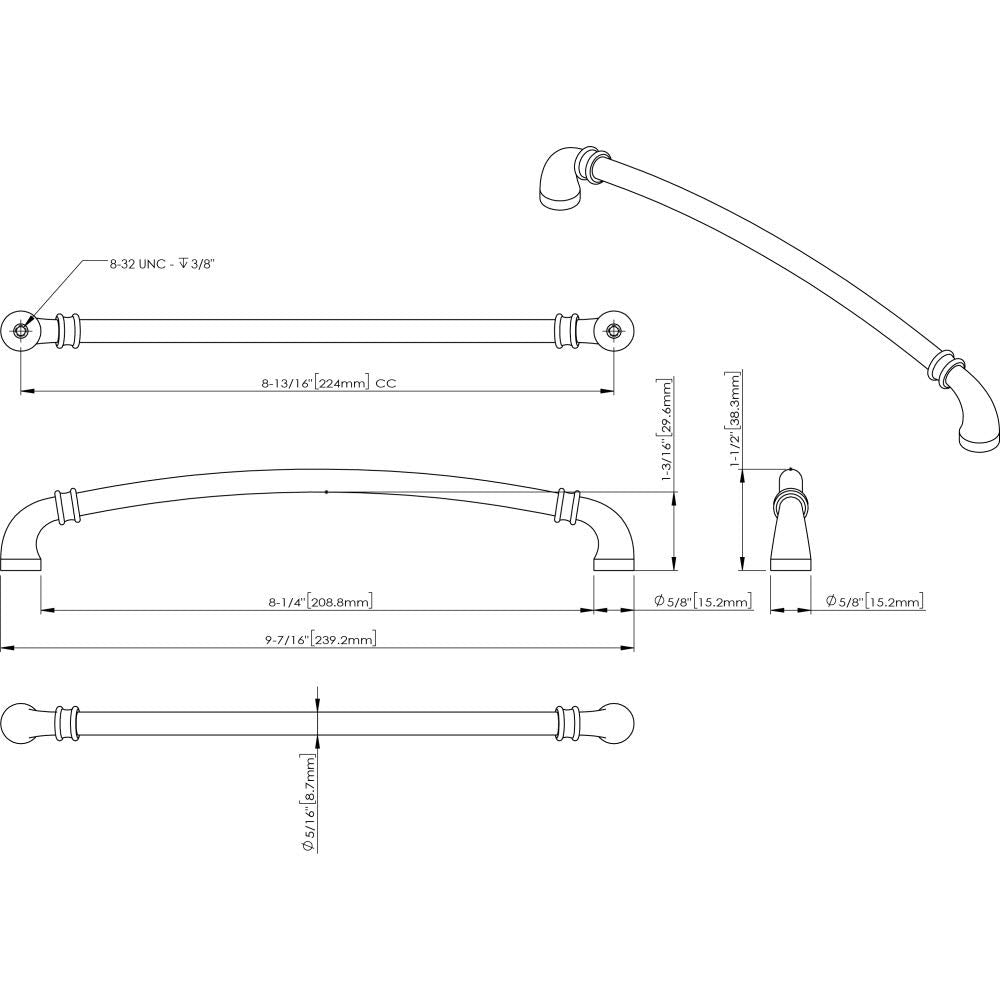 Jeffrey Alexander 445-224BNBDL 224 mm Center-to-Center Brushed Pewter Marie Cabinet Pull