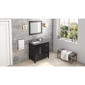 Jeffrey Alexander VKITCAD36BKBOR 36" Black Cade Vanity, left offset, Boulder Vanity Cultured Marble Vanity Top, undermount rectangle bowl