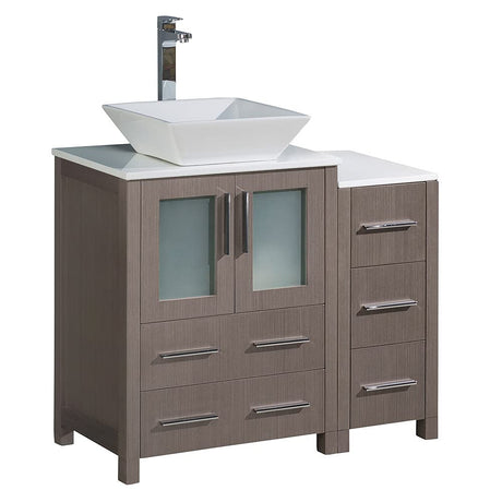 Fresca FCB62-2412GR-CWH-V Fresca Torino 36" Gray Modern Bathroom Cabinets w/ Top & Vessel Sink