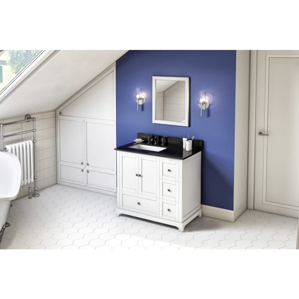 Jeffrey Alexander VKITADD36WHBGR 36" White Addington Vanity, left offset, Black Granite Vanity Top, undermount rectangle bowl