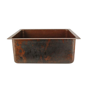 Premier Copper Products BREC20DB 20-Inch Universal Gourmet Rectangular Hammered Copper Kitchen Single Basin Sink, Oil Rubbed Bronze