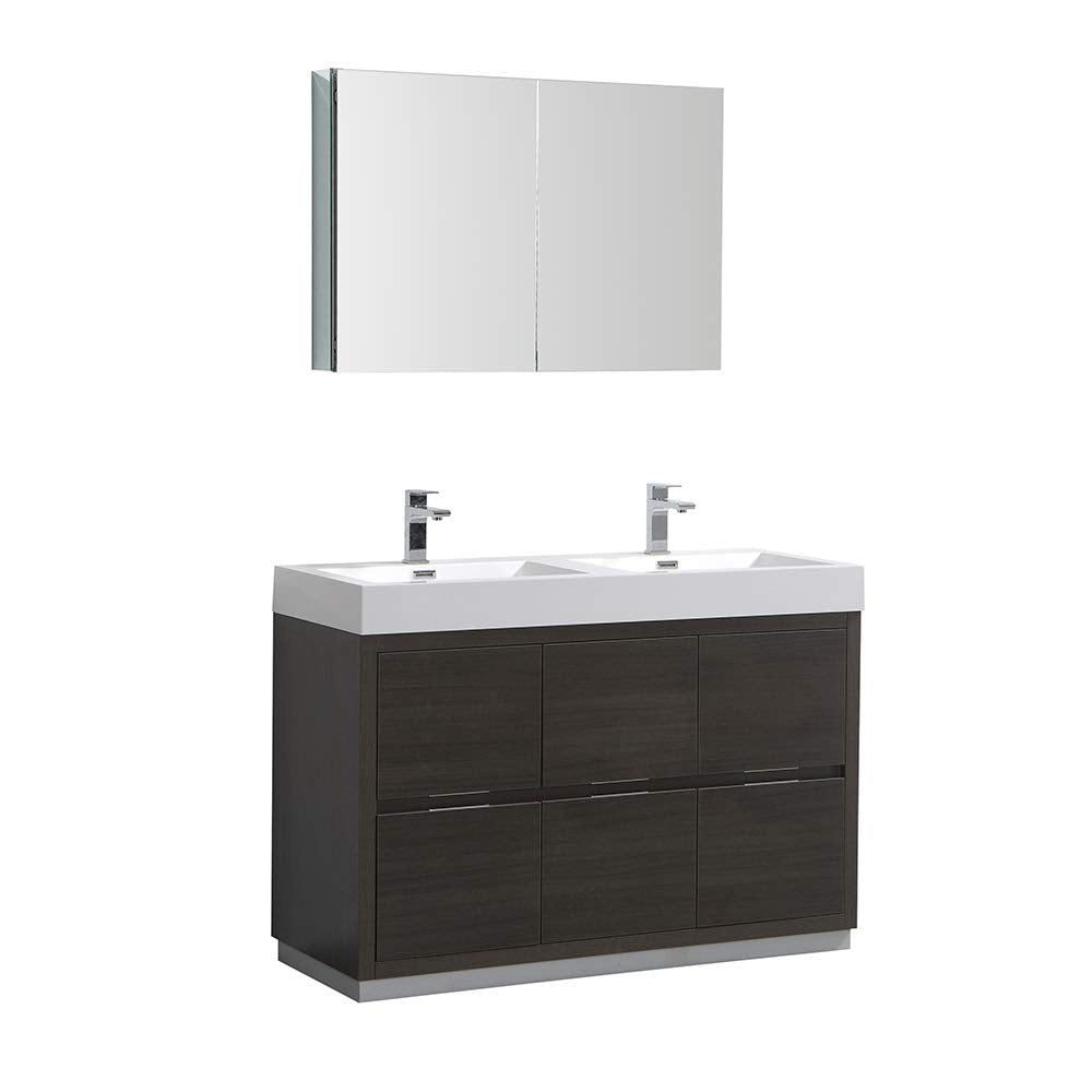 Fresca FVN8448GO-D Fresca Valencia 48" Gray Oak Free Standing Double Sink Modern Bathroom Vanity w/ Medicine Cabinet