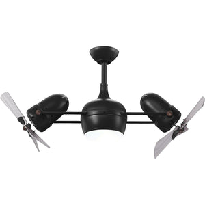 Matthews Fan DGLK-BK-WD Dagny 360° double-headed rotational ceiling fan with light kit in Matte Black finish with solid mahogany tone wood blades.