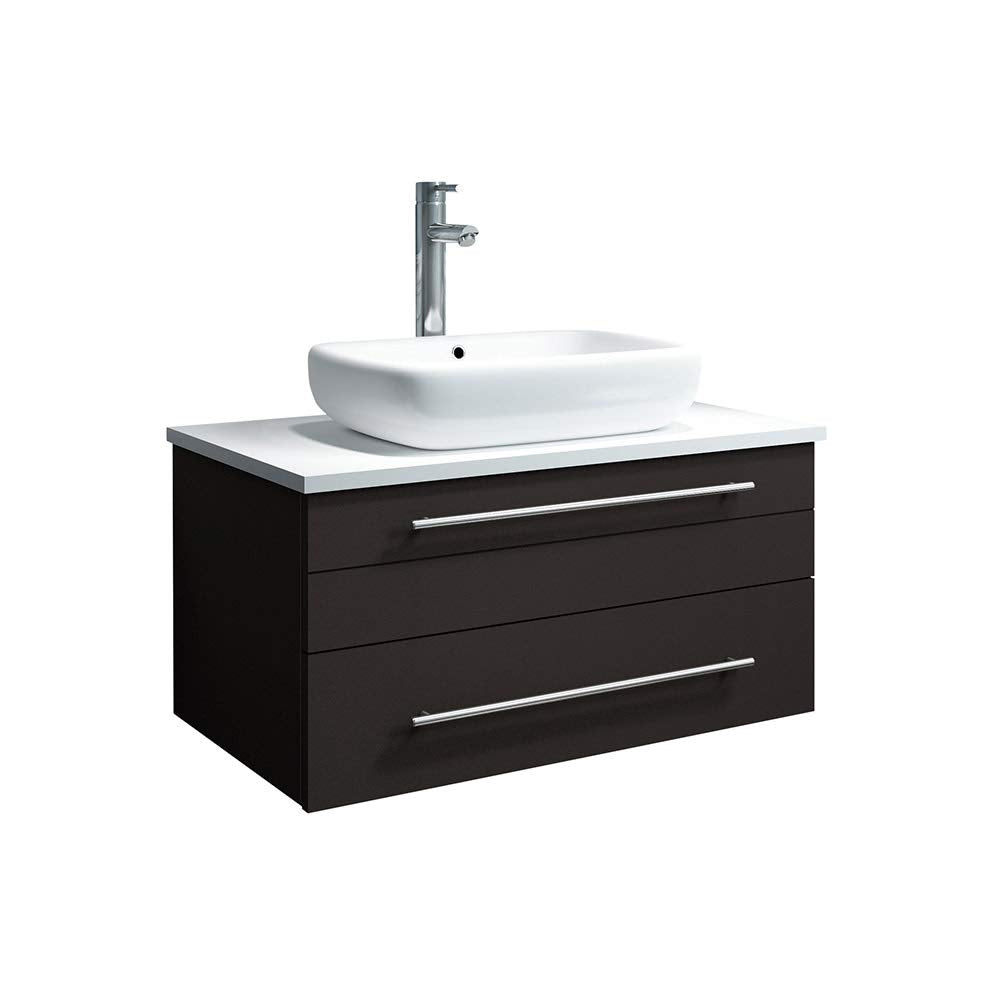 Fresca FCB6130ES-VSL-CWH-V Fresca Lucera 30" Espresso Wall Hung Modern Bathroom Cabinet w/ Top & Vessel Sink