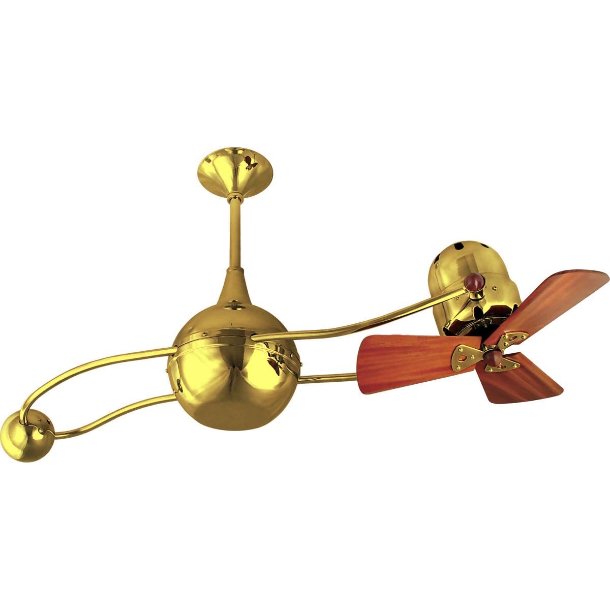 Matthews Fan B2K-GOLD-WD Brisa 360° counterweight rotational ceiling fan in Ouro (Gold) finish with solid sustainable mahogany wood blades.