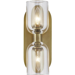 Alora WV338902VBCC LUCIAN 11" WV VINTAGE BRASS  CLEAR CRYSTAL  2 X 60W E12