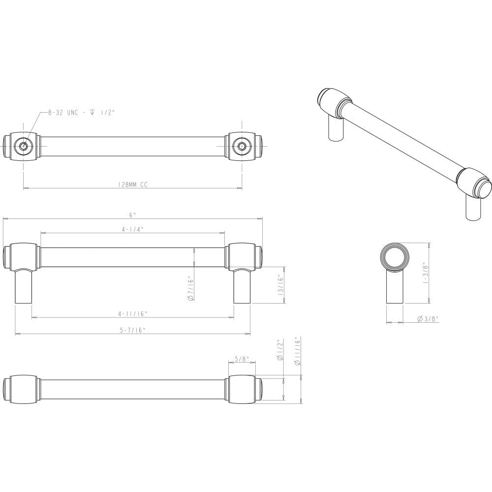 Jeffrey Alexander 775-128MB 128 mm Center-to-Center Matte Black Carmen Cabinet Bar Pull