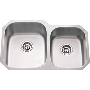 Hardware Resources 801L-18 32" L x 20-5/8" W x 9" D Undermount 18 Gauge Stainless Steel 60/40 Double Bowl Sink