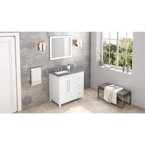 Jeffrey Alexander VKITCAD36WHSGR 36" White Cade Vanity, left offset, Steel Grey Cultured Marble Vanity Top, undermount rectangle bowl
