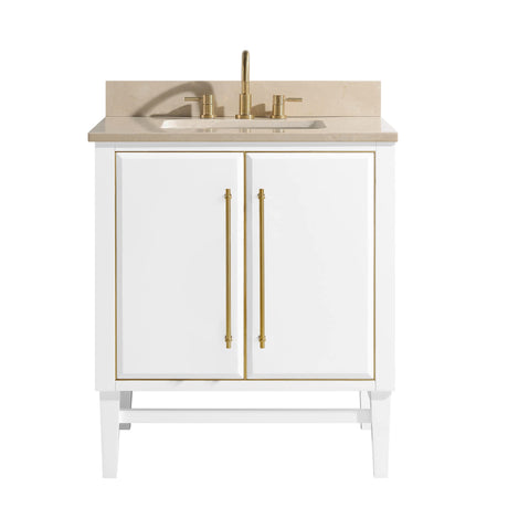 Avanity Mason 31 in. Vanity Combo in White with Gold Trim and Crema Marfil Marble Top
