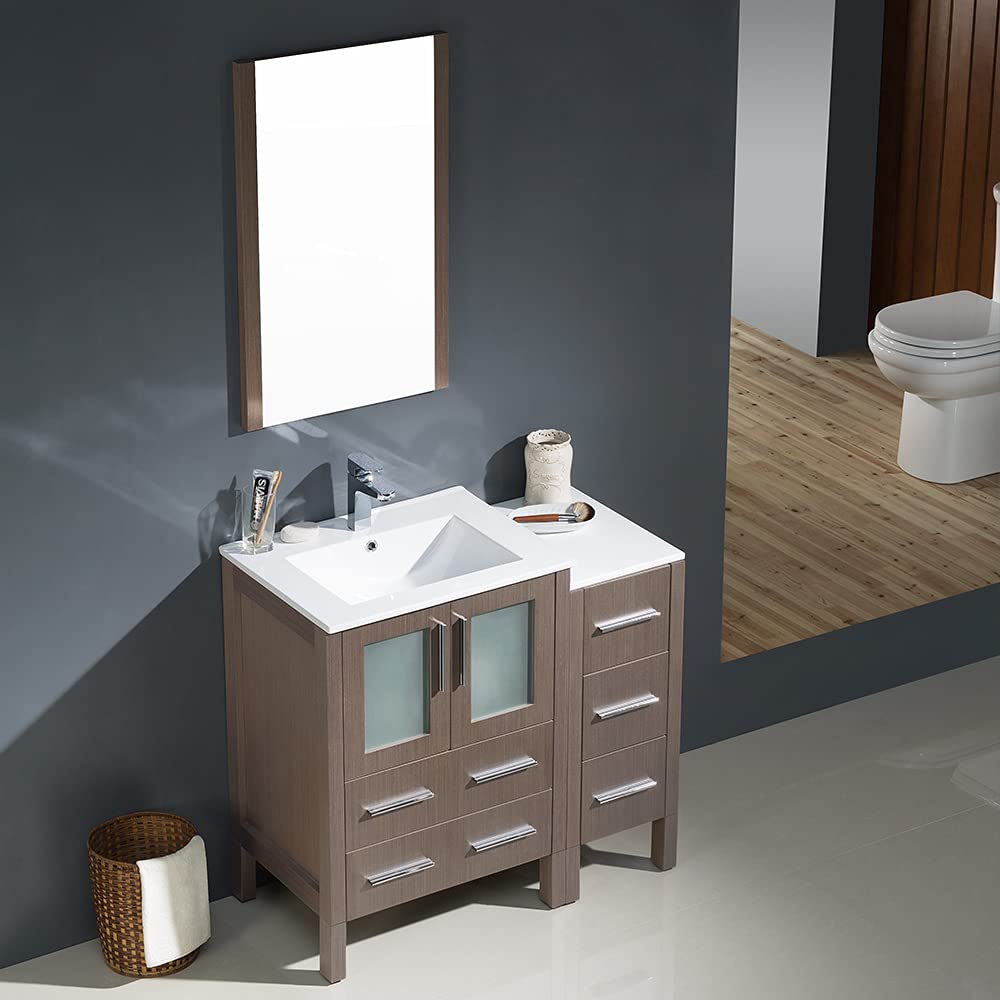 Fresca FVN62-2412GR-UNS Fresca Torino 36" Gray Modern Bathroom Vanity w/ Side Cabinet & Integrated Sinks