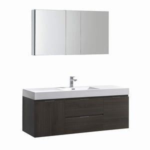 Fresca FVN8360GO Fresca Valencia 60" Gray Oak Wall Hung Modern Bathroom Vanity w/ Medicine Cabinet