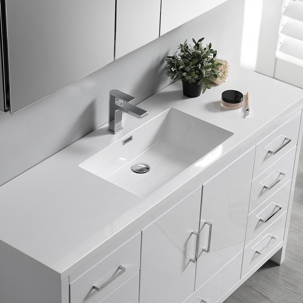 Fresca FCB9460WH-S-I Fresca Imperia 60" Glossy White Free Standing Modern Bathroom Cabinet w/ Integrated Single Sink