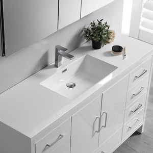 Fresca FCB9460WH-S-I Fresca Imperia 60" Glossy White Free Standing Modern Bathroom Cabinet w/ Integrated Single Sink