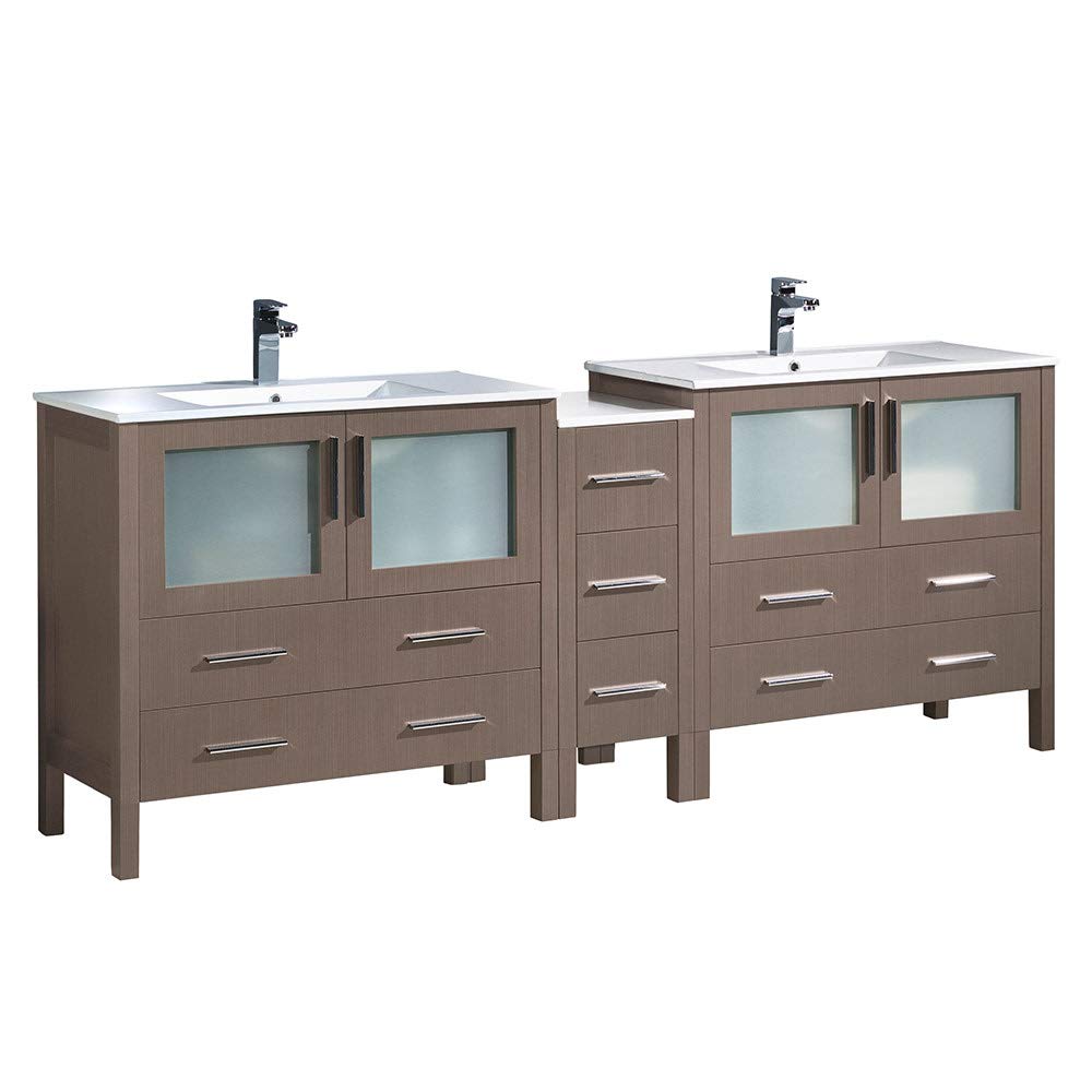 Fresca FCB62-361236GO-I Fresca Torino 84" Gray Oak Modern Double Sink Bathroom Cabinets w/ Integrated Sinks