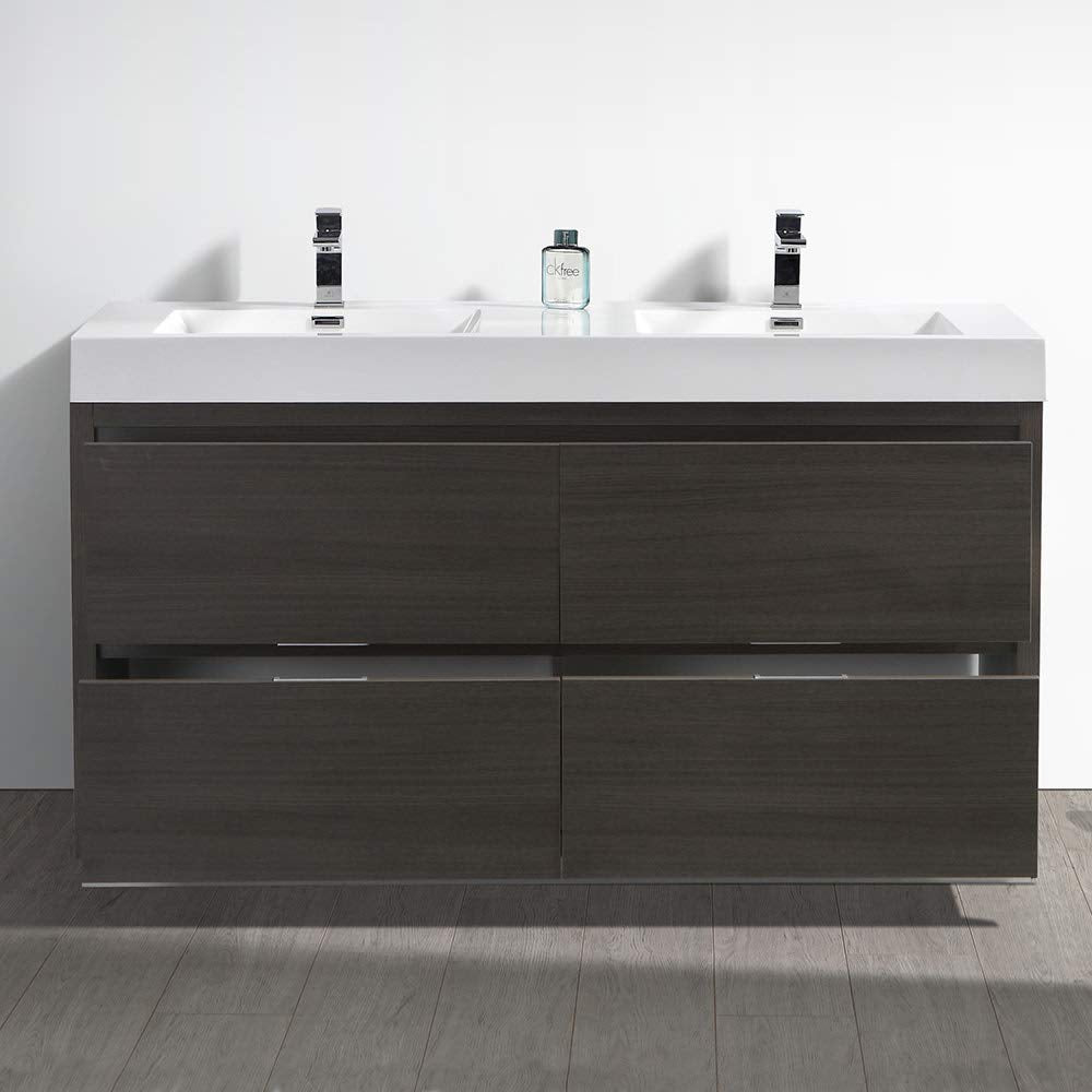 Fresca FCB8460GG-D-I Fresca Valencia 60" Dark Slate Gray Free Standing Double Sink Modern Bathroom Vanity