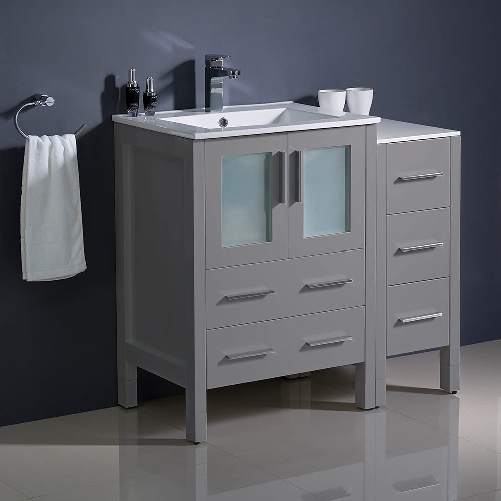 Fresca FCB62-2412WH-I Fresca Torino 36" White Modern Bathroom Cabinets w/ Integrated Sink
