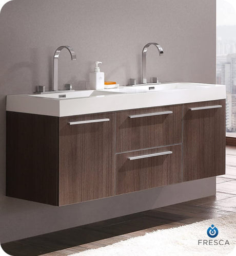 Fresca FCB8013GO-I Fresca Opulento 54" Gray Oak Modern Double Sink Bathroom Cabinet w/ Integrated Sinks