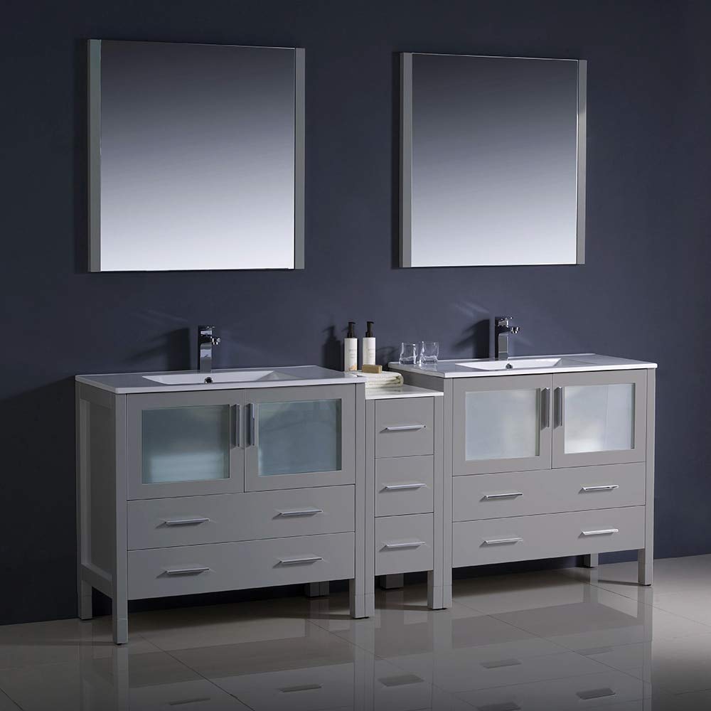 Fresca FVN62-361236GR-UNS Fresca Torino 84" Gray Modern Double Sink Bathroom Vanity w/ Side Cabinet & Integrated Sinks